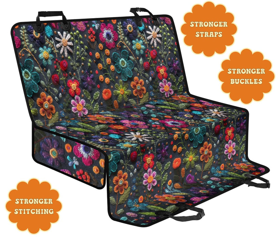 Felt Flowers Dog Car Seat Covers with its main features labelled