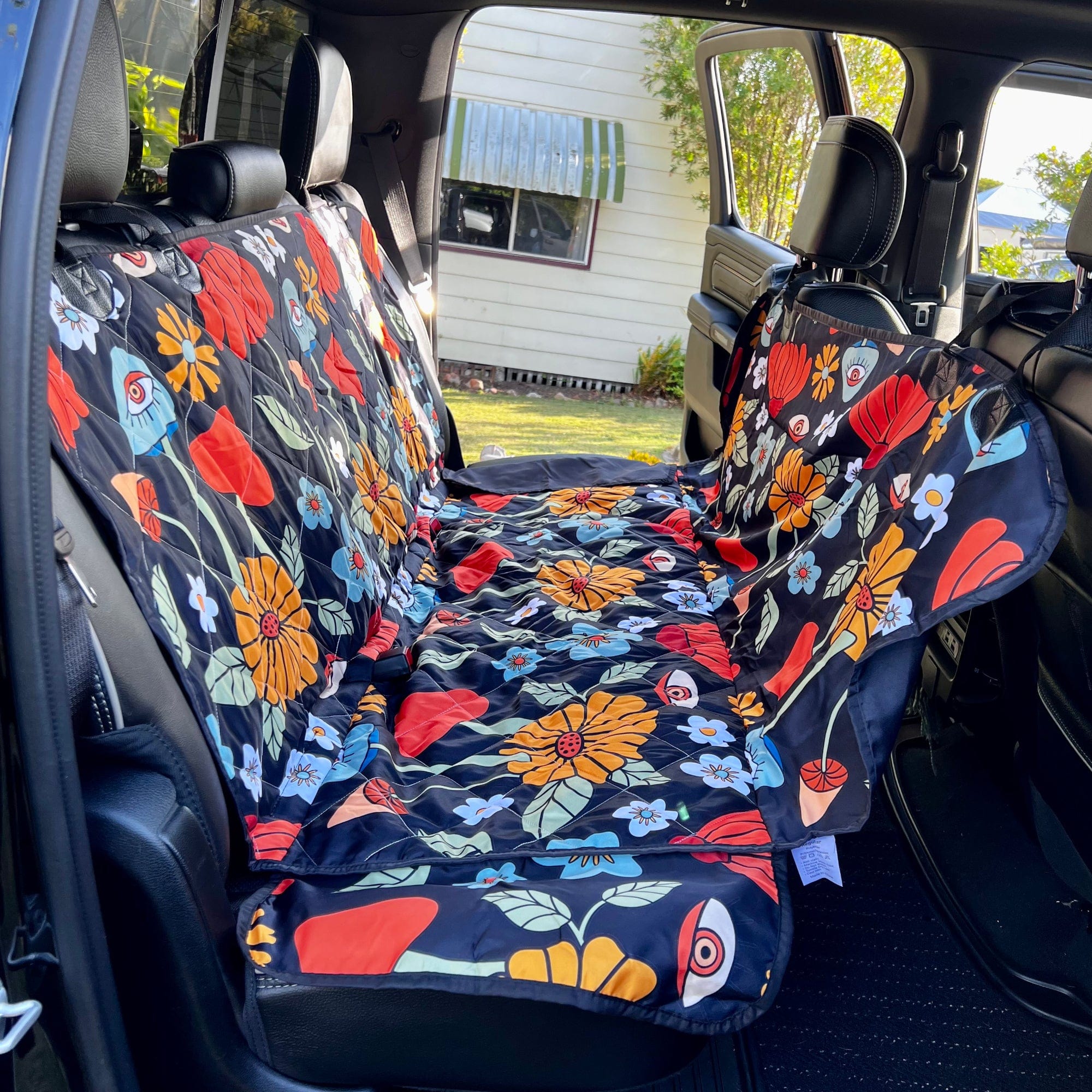 Hippie Mushroom On Black Dog Car Seat Covers