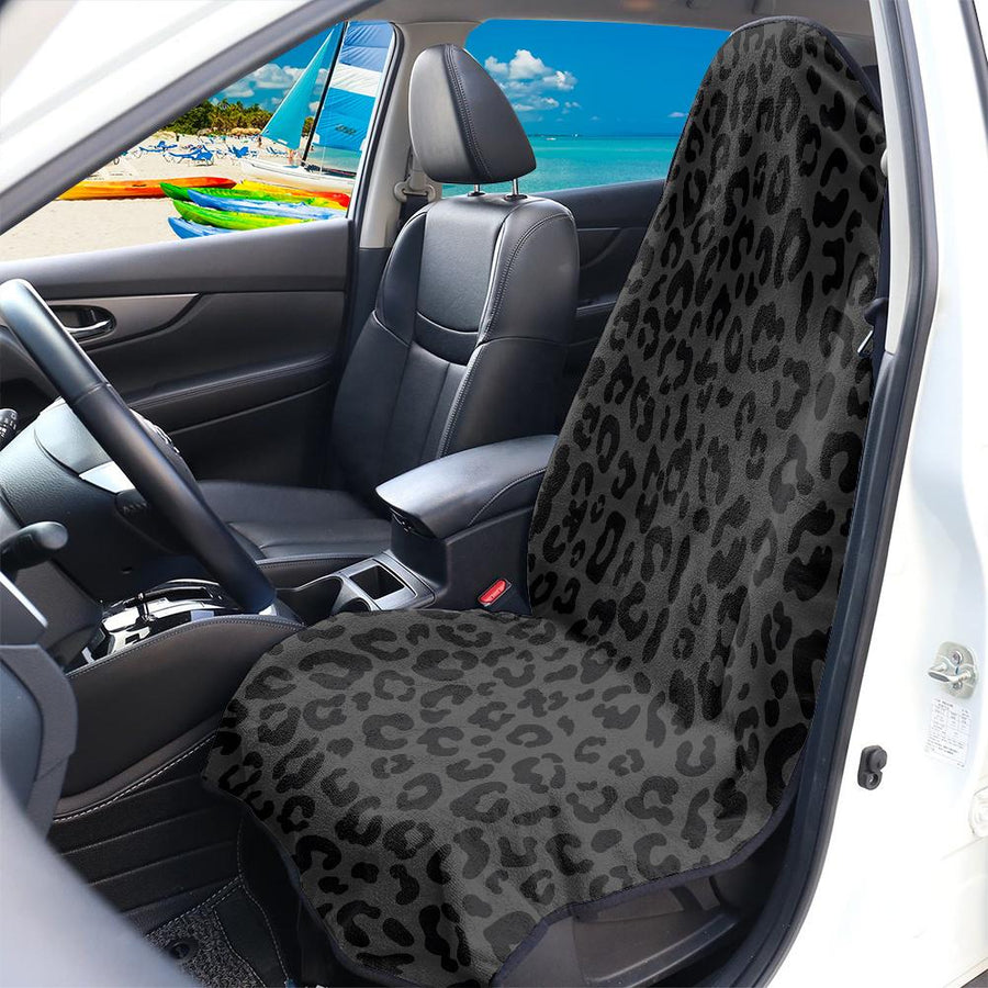 Black Leopard Car Seat Towel Cover on a car seat