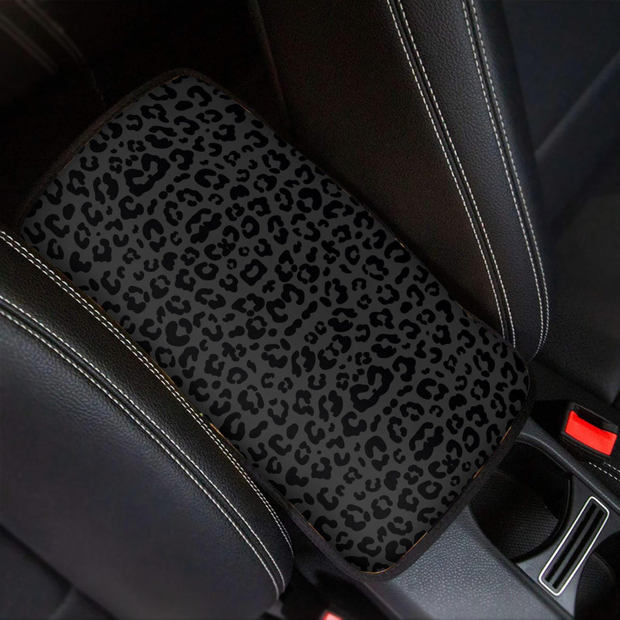 Black Leopard Car Console Cover fitted on a car centre console