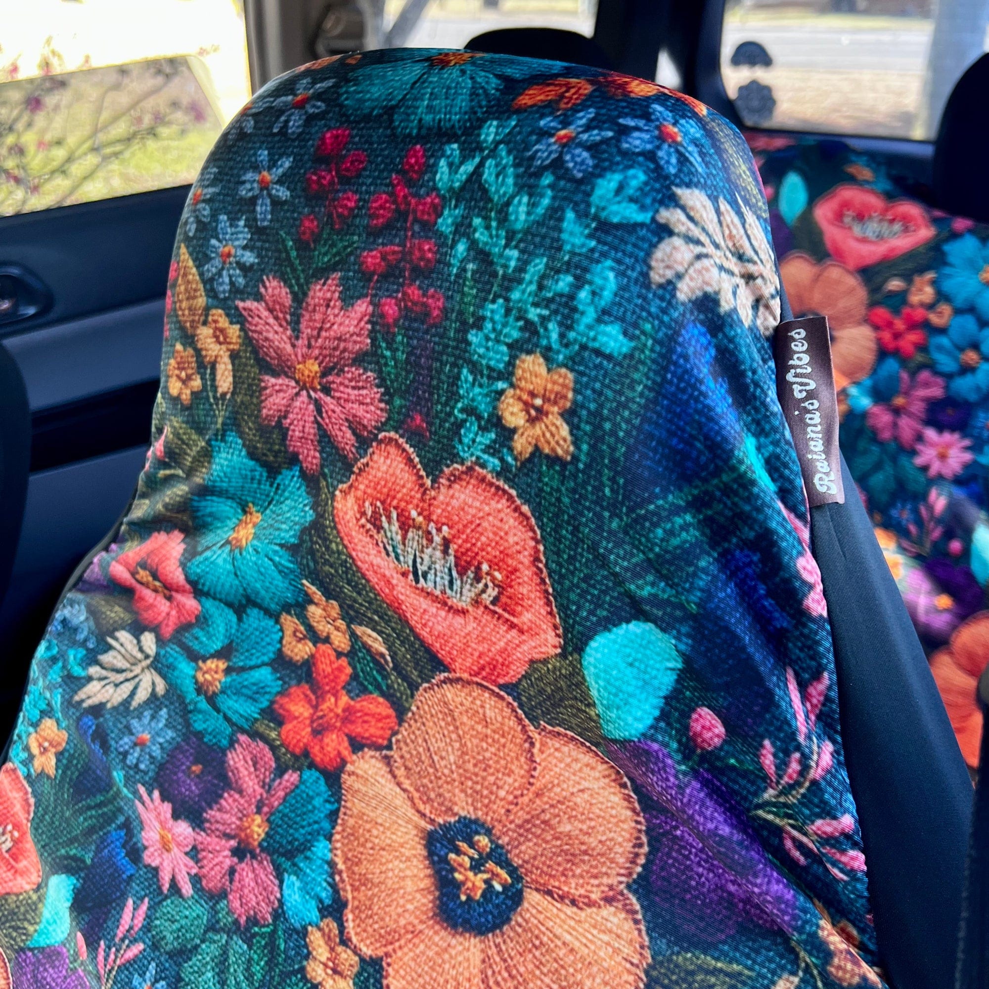 floral car seat and stroller Cute Car Seat Covers - Orange Flowers (Full Set)
