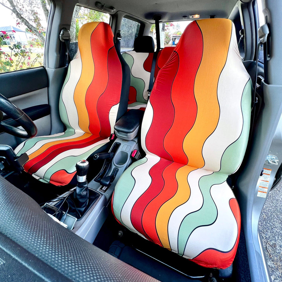 Retro Groovy Vibes Car Seat Covers fitted on car seats
