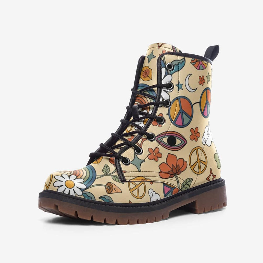 Peace And Love Combat Boots, Retro & Hippie Boots