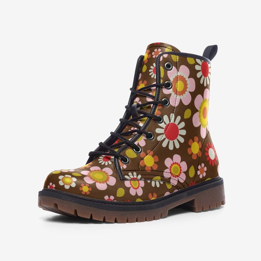 Combat Boots with a retro mod daisy pattern - Raiana's Vibe