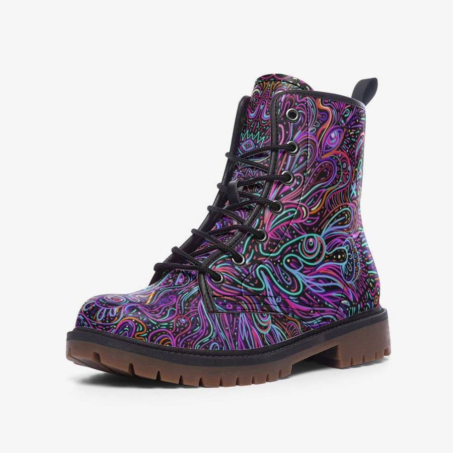 Combat Boots with a Purple Psychedelic Pattern - Raiana's Vibes