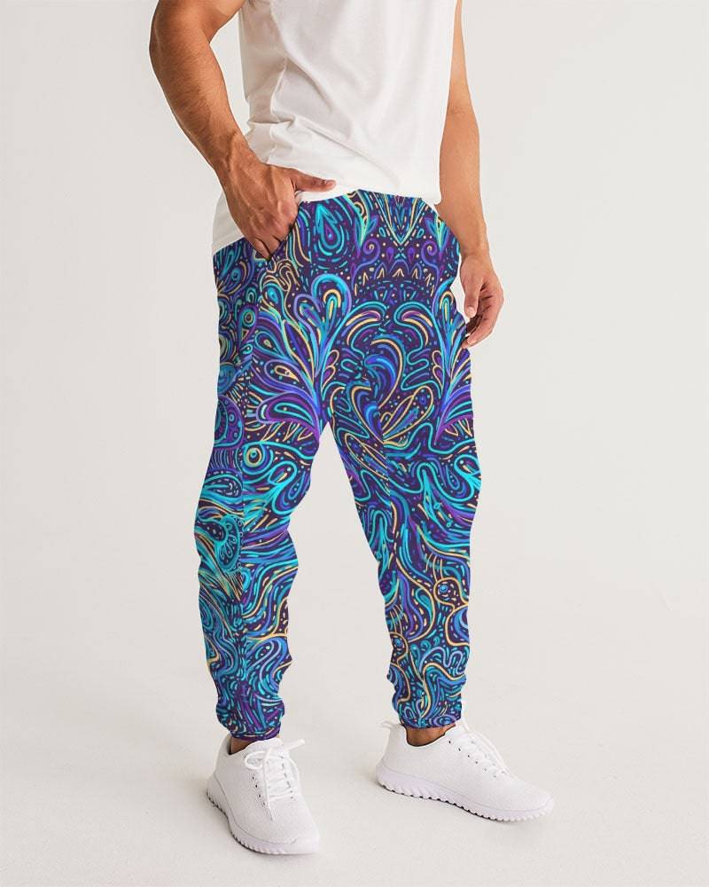 Trippy Blue Men's Track Pants, Printed Joggers