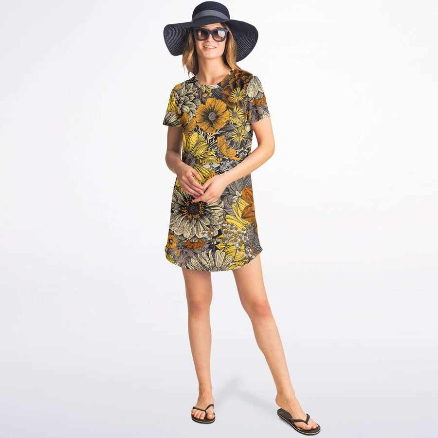 Fall Flowers, Floral Shirt Dress For Women