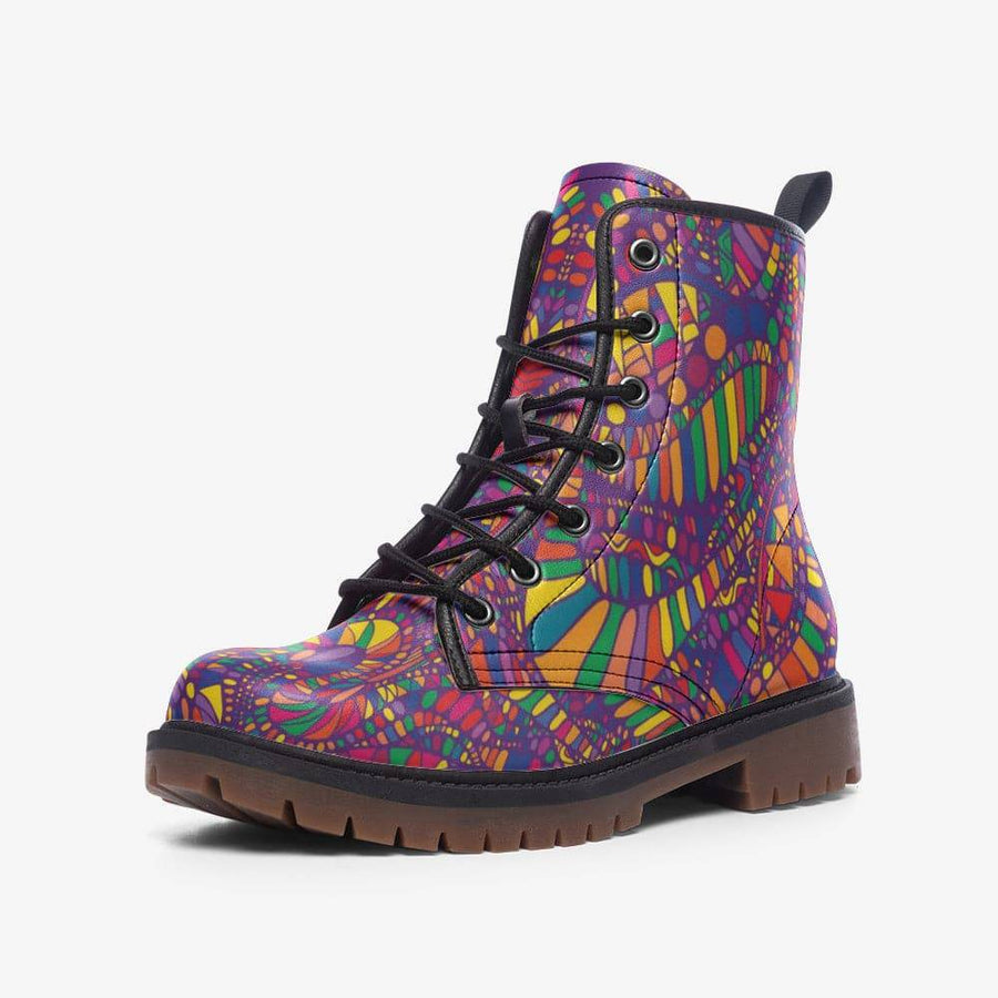 Red Trance Combat Boots, Trippy Pattern
