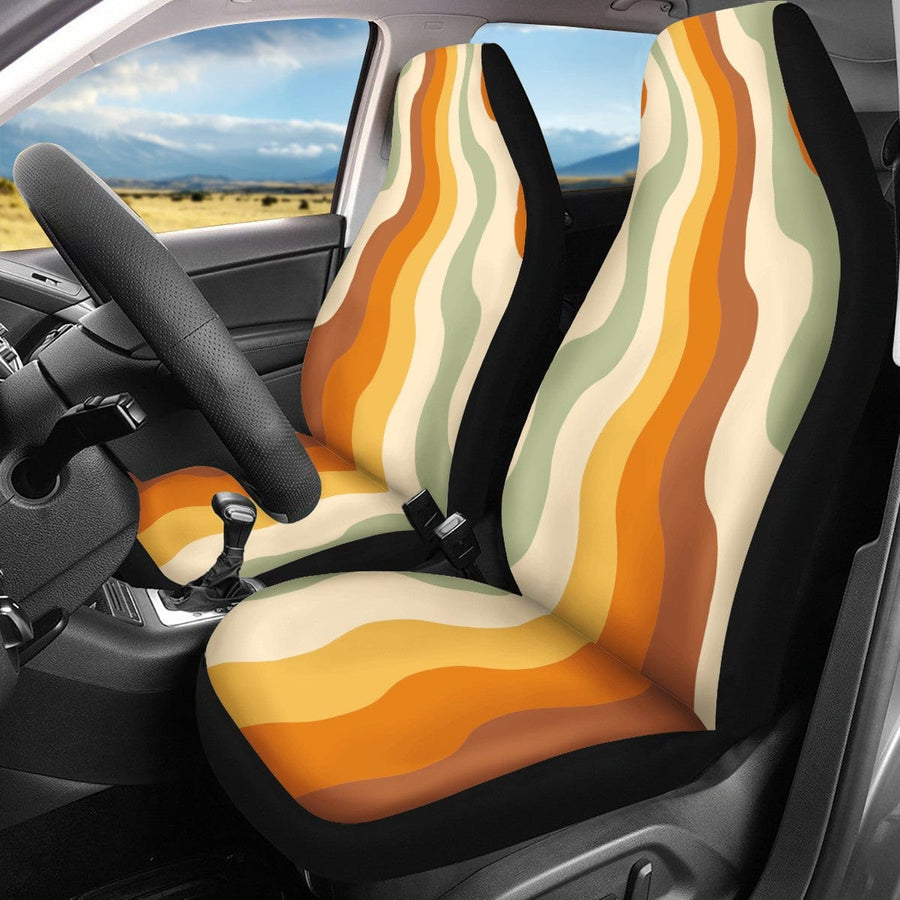 Cascading Retro Vibes Non Outlined Faux Suede Car Seat Covers (Set of 2) fitted on front car seats
