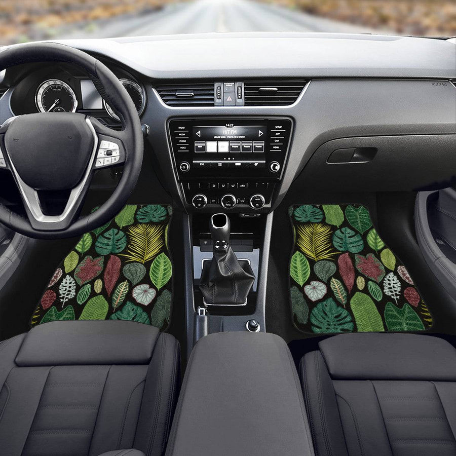Tropical Leaf Print Car Floor Mats, front mats fitted in a car