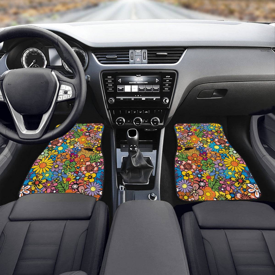 Floral Dream Car Floor Mats, front mats fitted in a car