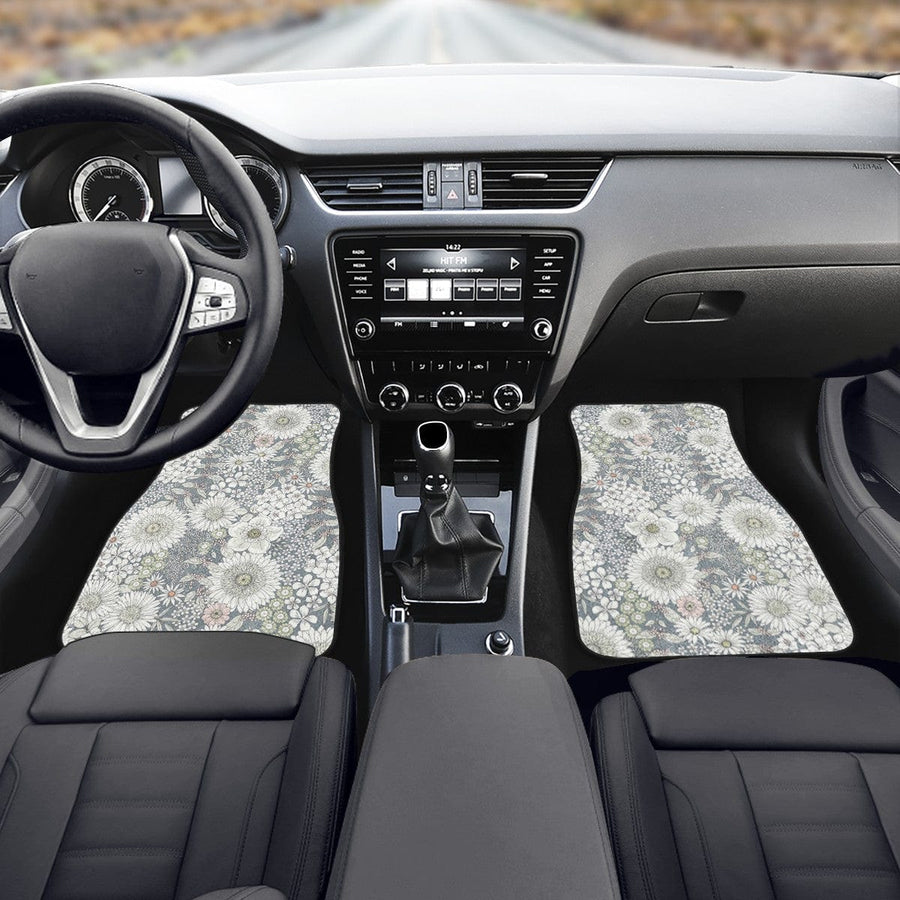 Snowy Field Of Flowers Car Floor Mats, front mats fitted in a car
