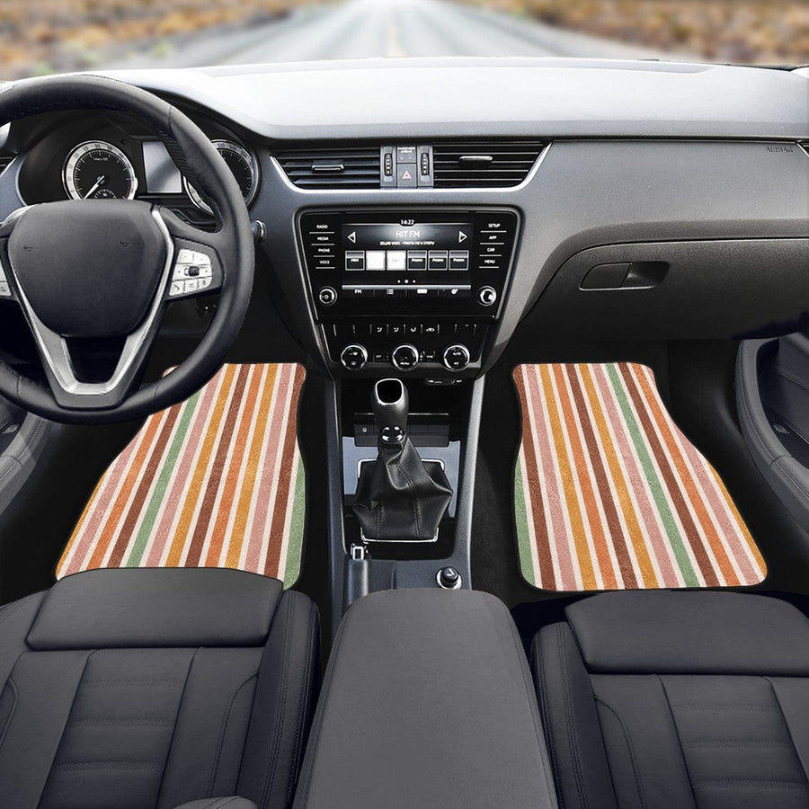 Boho Stripes Car Floor Mats, front mats fitted in a car