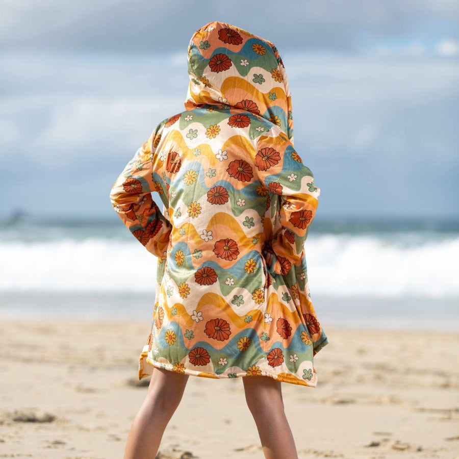 Groovy Daisy Mod Hooded Cloak, Retro Floral Clothing 