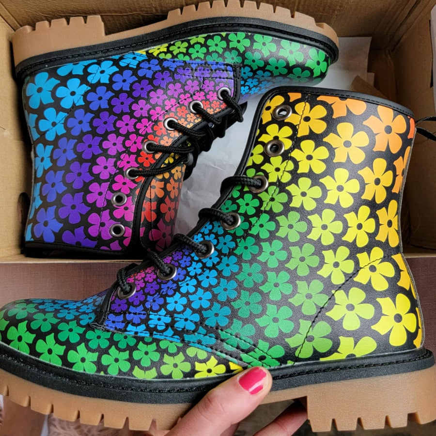 Flower Spiral Combat Boots, Trippy Shoes