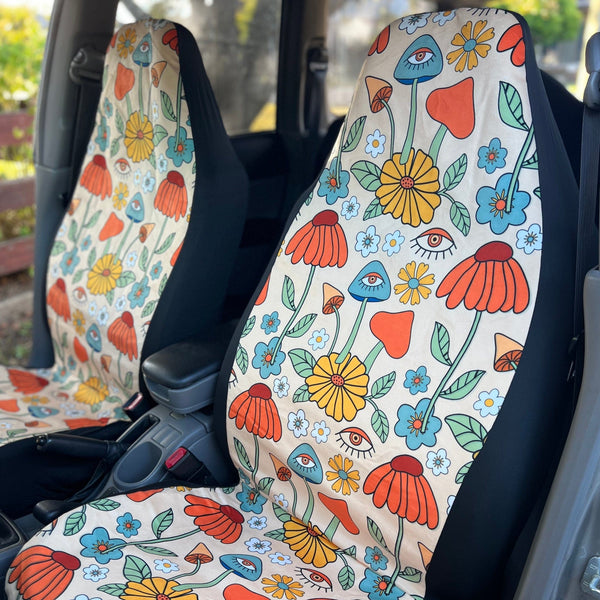 Cute Car Seat Covers - Hippie Mushroom Love (Set of 2) | Raiana's