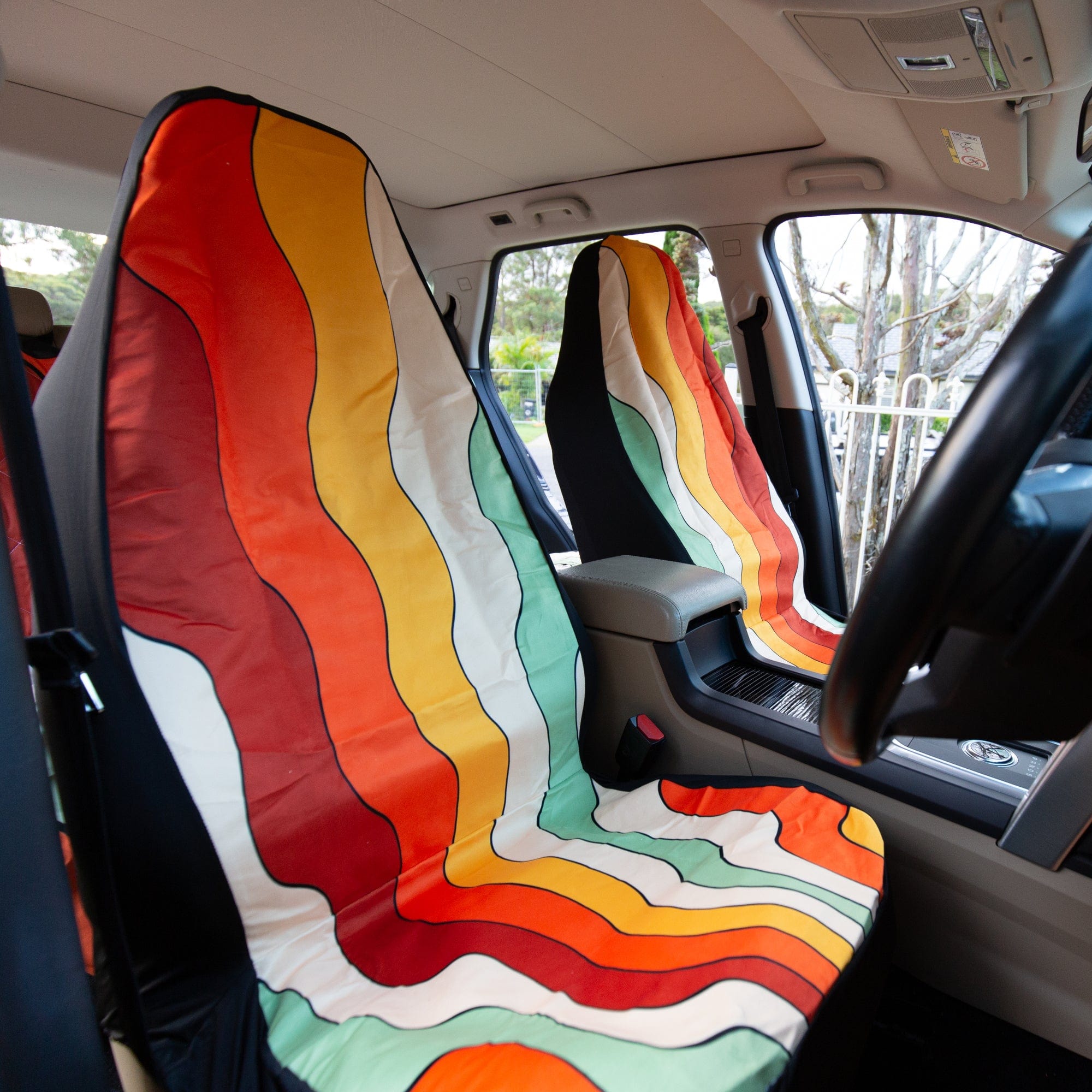 Stay Groovy Flower Car Seat Covers for Vehicle Set of 2 Front, Psychedelic  Car Decor, Boho Cute Aesthetic, Retro Wavy Girl Car Accessories 