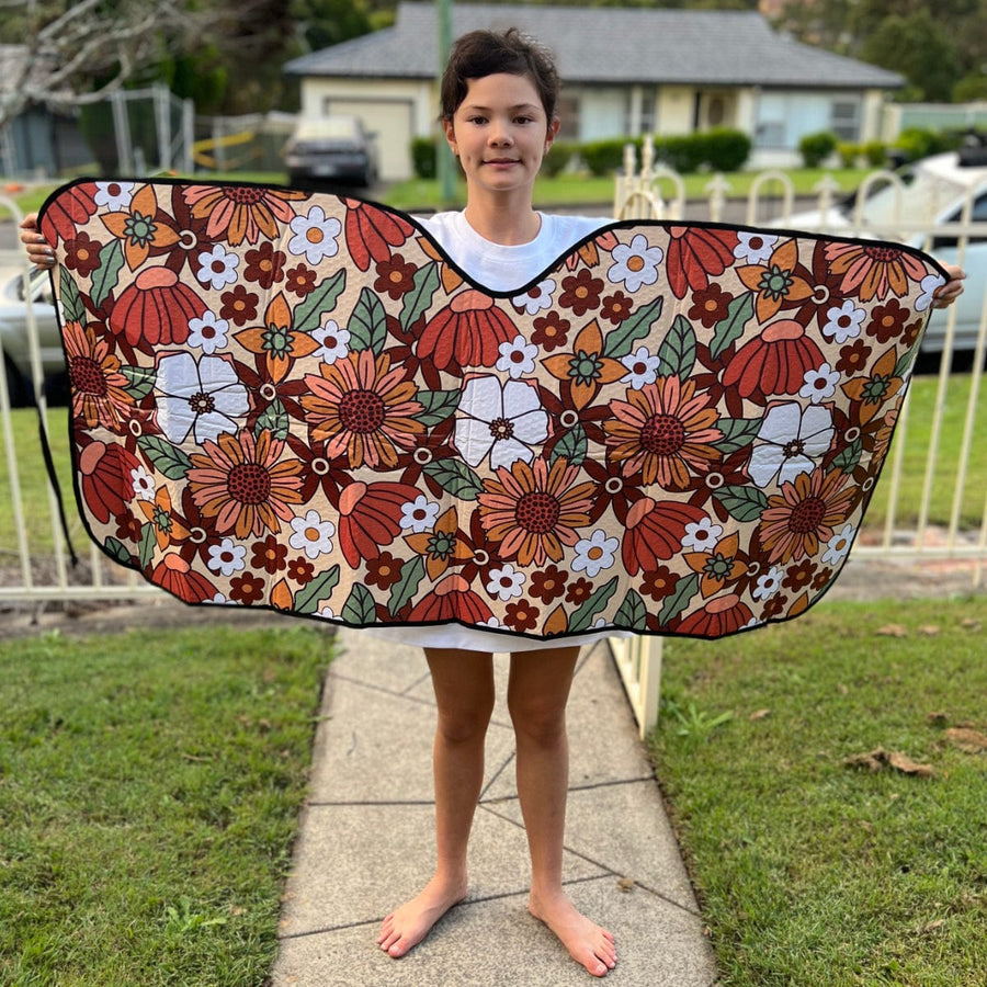Rustic Blooms Car Shade opened out and held up
