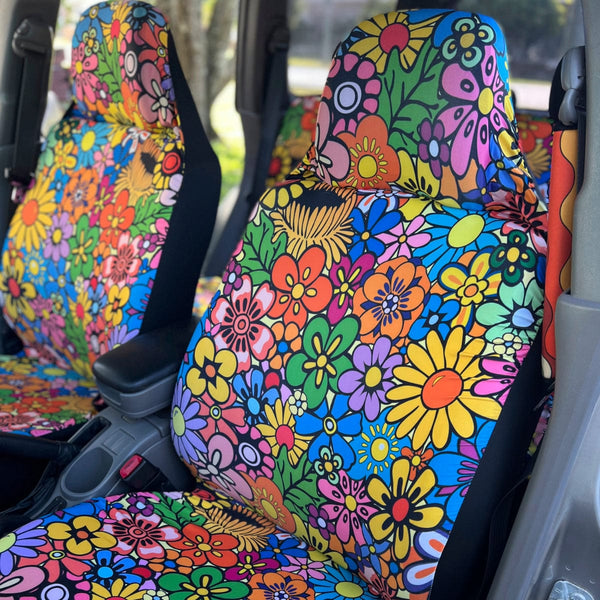 Herbs flowers dragonflies Car Seat Covers top (1 pair), universal seat covers, car seat upholstery, Car Decor, plant lady gift, back seat covers