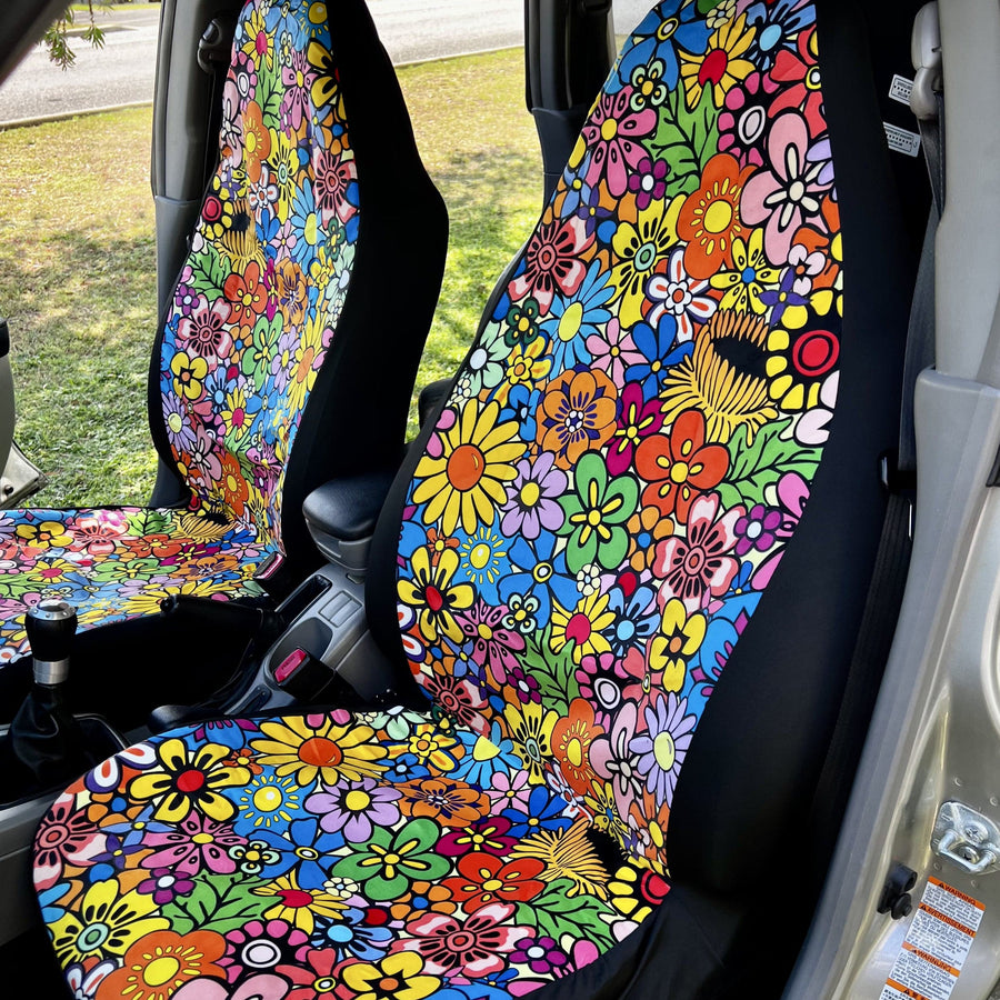 Floral Dream Faux Suede Car Seat Covers (Set of 2) fitted on car seats