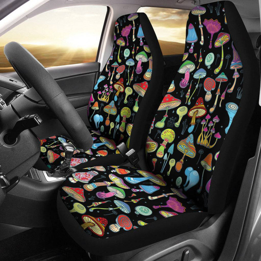 Magic Mushrooms Faux Suede Car Seat Covers (Set of 2) fitted on front car seats