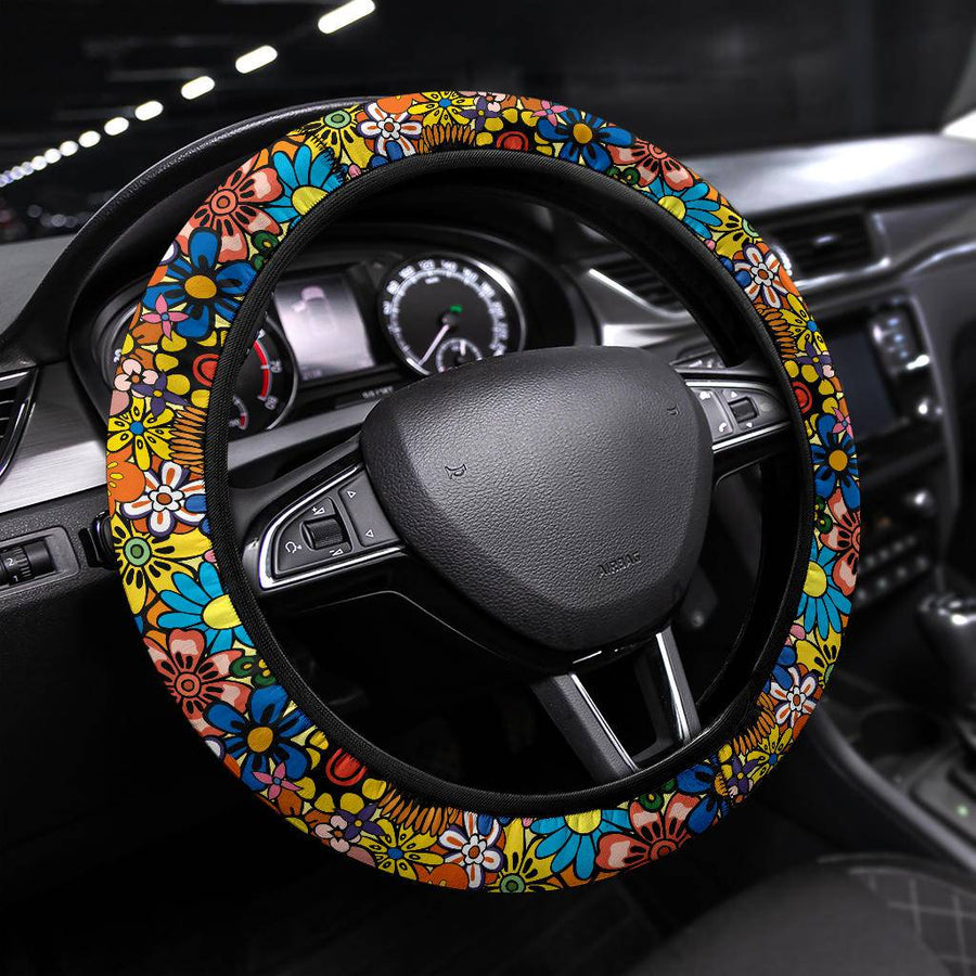 Floral Dream Steering Wheel Covers fitted on a steering wheel