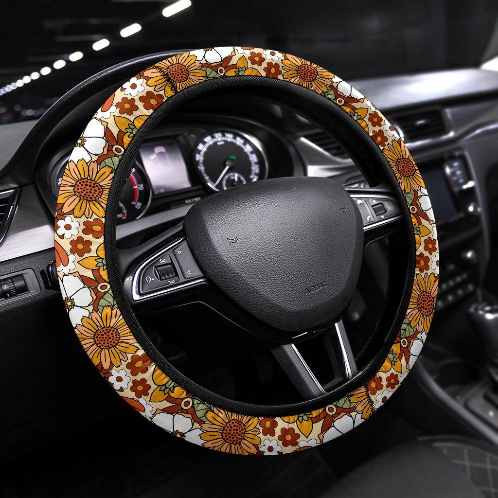 Autumn Brown Floral Steering Wheel Cover Fall Floral Steering 