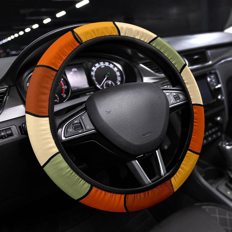Retro Groovy Vibes Steering Wheel Covers fitted on a steering wheel