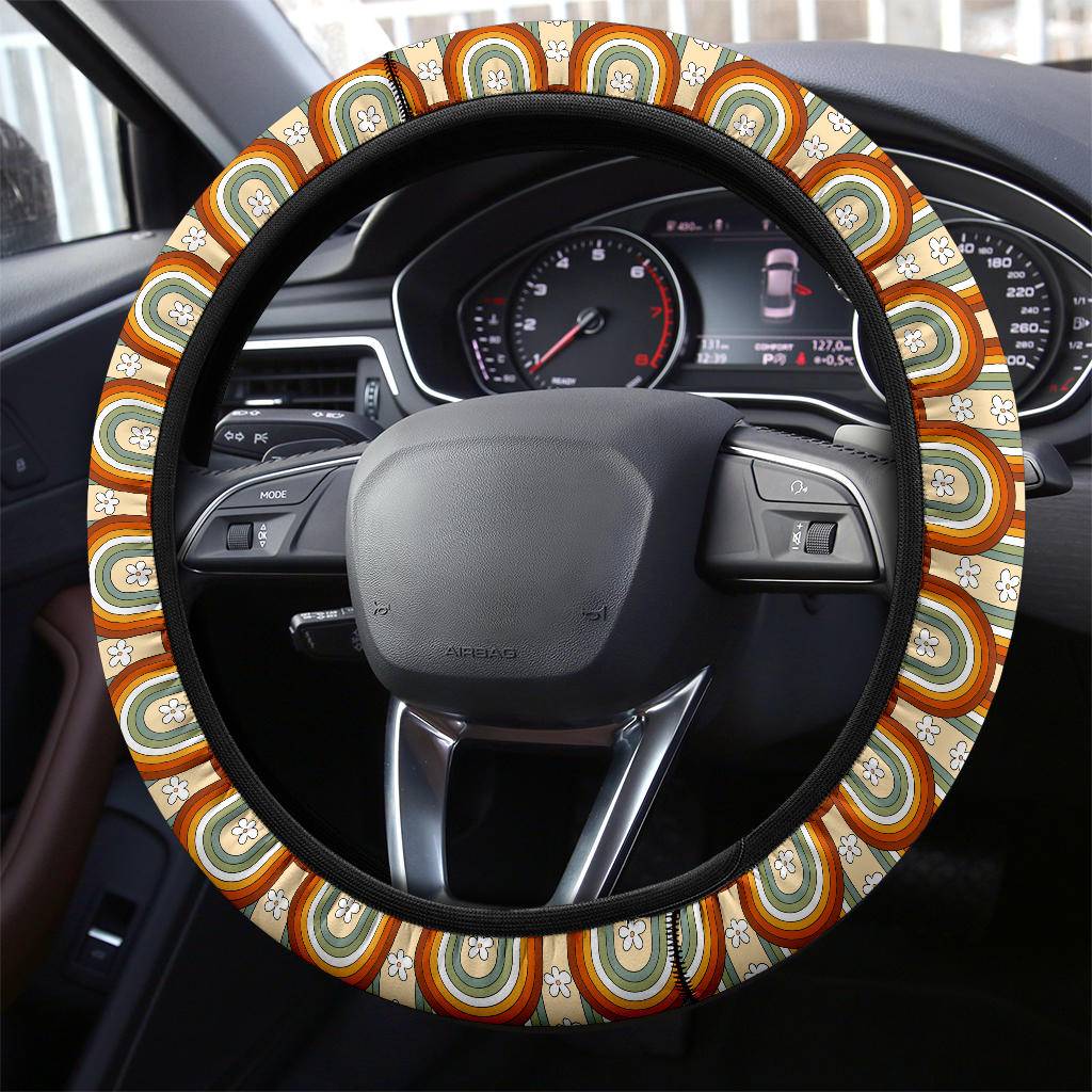Cute Steering Wheel Covers - Boho Rainbow Daisy