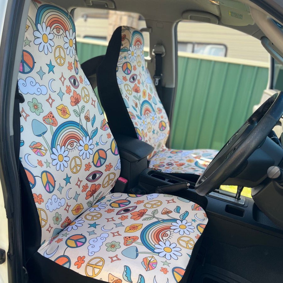 Peace And Love II Car Seat Covers fitted on car seats (view 2)