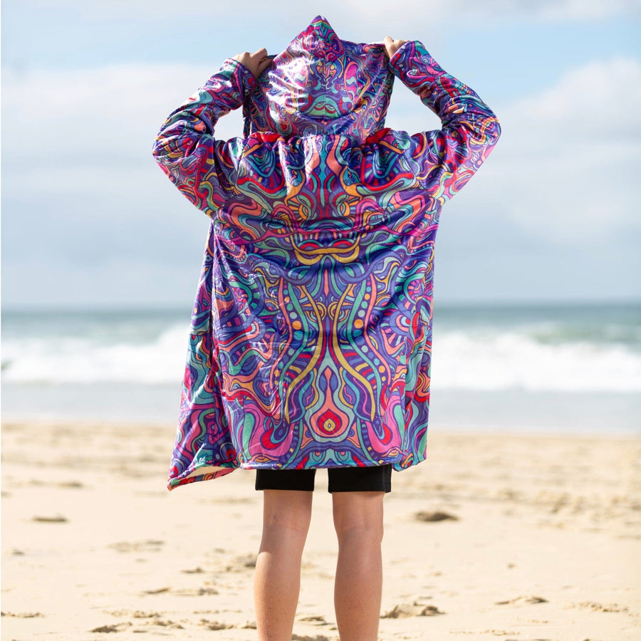 Psychedelic Aurora Design, Hooded Cloak, Retro & Trippy Clothing